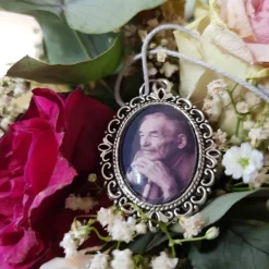 Memorial Brautstrauß Andenken Anhänger Cabochon 18x25mm silberfarbe mit eigenen Bild personalisiert