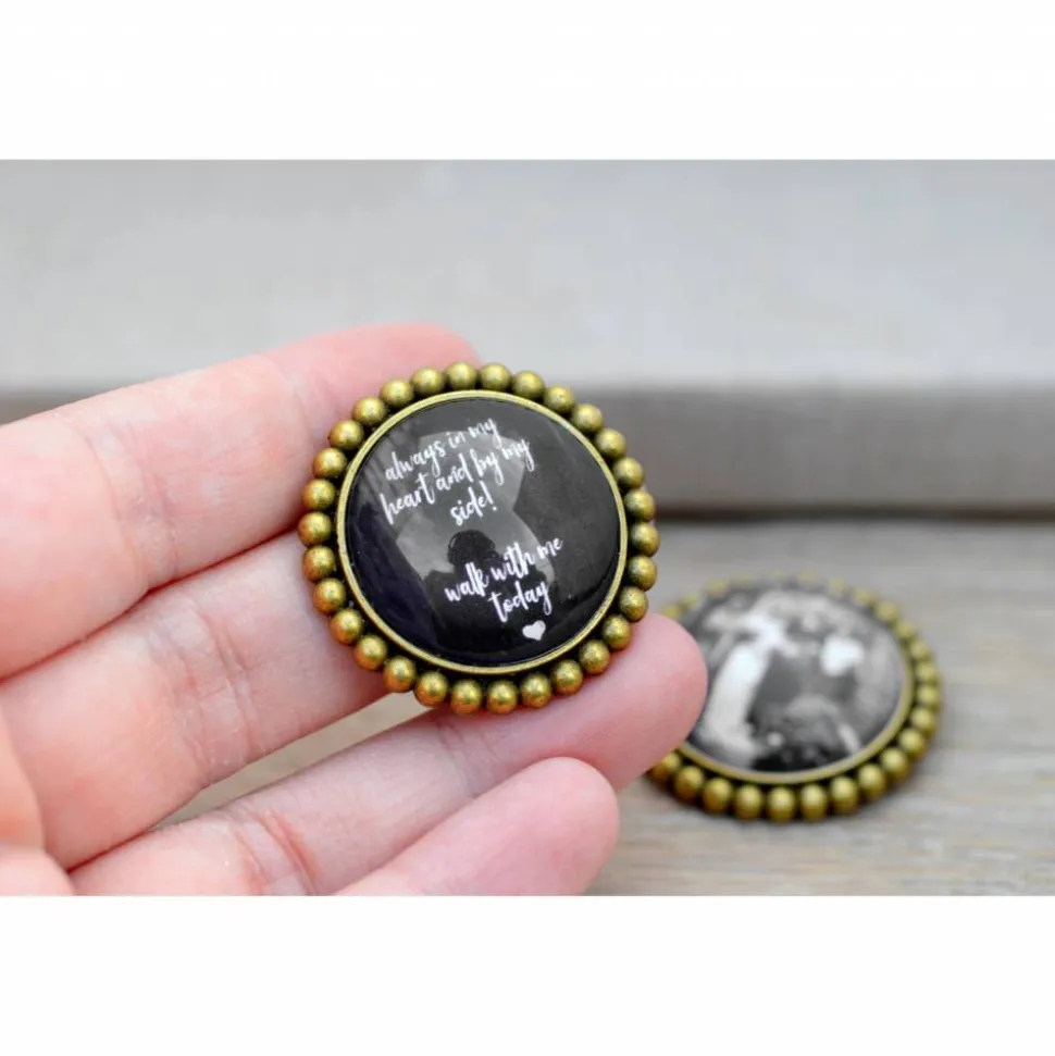 Memorial Vintage Brosche mit Wunschtext oder Foto – Persönliches Andenken für die Hochzeit