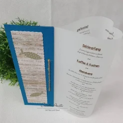 Menükarte Tischlicht HERZ petrol-taupe oder Wunschfarbe Kommunion, Konfirmation, Taufe