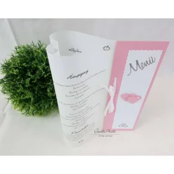 Menükarte Tischlicht HERZ rosa-weiß - 5 Stück