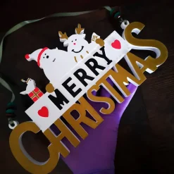 Merry Christmas Schild Unikat – Handgefertigt aus Keramik, 26,50 x 14 cm, bunt