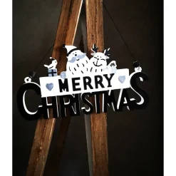 Merry Christmas Schild Unikat – Handgefertigt aus Keramik, 26,50 x 14 cm, weiss-schwarz-silber