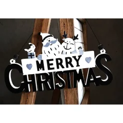 Merry Christmas Schild Unikat – Handgefertigt aus Keramik, 26,50 x 14 cm, weiss-schwarz-silber