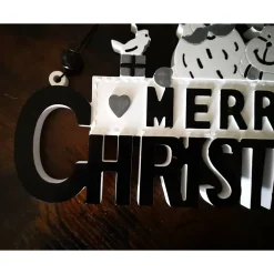 Merry Christmas Schild Unikat – Handgefertigt aus Keramik, 26,50 x 14 cm, weiss-schwarz-silber