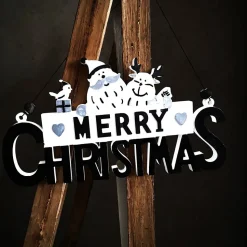 Merry Christmas Schild Unikat – Handgefertigt aus Keramik, 26,50 x 14 cm, weiss-schwarz-silber