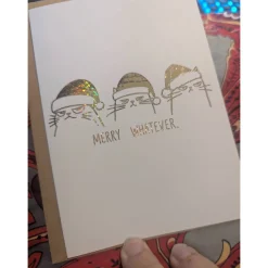 "Merry Whatever" Weihnachtskarte, aufklappbar mit Umschlag | handgemalt oder foliert