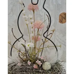 Metallhase mit Frühlingsblumen Handarbeit 40 cm