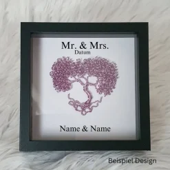 Mini Drahtbaum Geschenk – Personalisierter Lebensbaum im 3D Bilderrahmen zur Hochzeit & Jubiläum