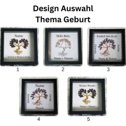Mini Edelsteinbaum Geschenk zur Geburt / Personalisierter Bilderrahmen / Lebensbaum /Geburtsrahmen