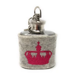 Mini Flachmann Edelstahl 30 ml + Hülle bestickt mit Krone aus Wollfilz - Farbauswahl