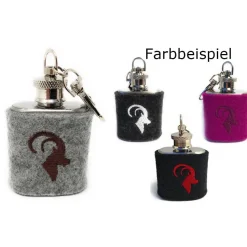 Mini Flachmann Edelstahl 30 ml + Hülle bestickt mit Steinbock aus Wollfilz - Farbauswahl