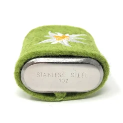 Mini Flachmann Edelstahl 30 ml + Hülle bestickt mit Edelweiß aus Wollfilz - Farbauswahl