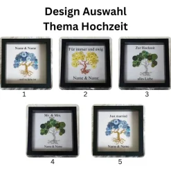 Mini Knopfbaum Geschenk – Personalisierter Lebensbaum im 3D Bilderrahmen zur Hochzeit