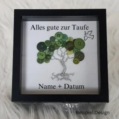 Mini Knopfbaum Geschenk zur Taufe / Taufbaum/ Personalisierter Bilderrahmen / Lebensbaum /Taufrahmen
