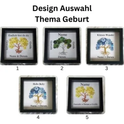 Mini Knopfbaum Geschenk zur Geburt / Personalisierter Bilderrahmen / Lebensbaum /Geburtsrahmen