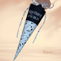 Mini musikalische Schultüte, Abschlusstüte - Musiknoten weiß