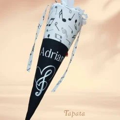 Mini Musikalische Schultüte, Abschlusstüte - Schwarz Violinschlüssel personalisierbar