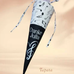 Mini Musikalische Schultüte, Abschlusstüte - Schwarz Violinschlüssel personalisierbar