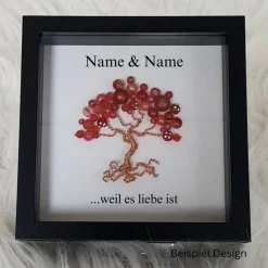 Mini Perlenbaum Geschenk – Personalisierter 3D Bilderrahmen als Lebensbaum zur Hochzeit