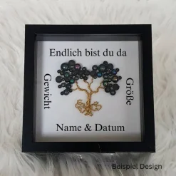 Mini Perlenbaum Geschenk zur Geburt / Personalisierter Bilderrahmen / Lebensbaum /Geburtsrahmen