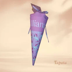 Mini Schultüte mit Namen, Vorschultüte, Zuckertüte - Einhorn rosa personalisierbar