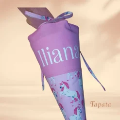 Mini Schultüte mit Namen, Vorschultüte, Zuckertüte - Einhorn rosa personalisierbar