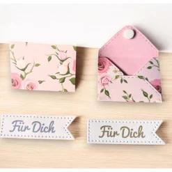 Mini Umschläge Für Dich rosa Rosen – Gastgeschenk, Geldgeschenk & Mitbringsel – 10 Briefumschläge & Fahnen