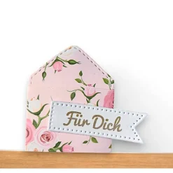 Mini Umschläge Für Dich rosa Rosen – Gastgeschenk, Geldgeschenk & Mitbringsel – 10 Briefumschläge & Fahnen