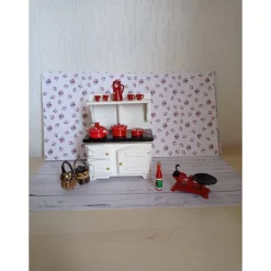 Miniatur Küchen Herd Ofen in Weiß – Komplettset für Puppenhaus & Wichteltür Dekoration