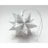 Mini-Bascetta-Stern, ca. 6 cm, Weiß/Silber mit Aufhängeband, Weihnachtsstern, Origami Faltstern