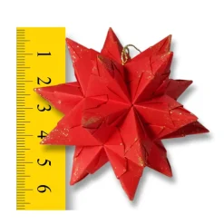 Mini-Bascetta-Stern, ca. 6 cm, Rot, mit Goldglitzer, Baumschmuck, Weihnachtsstern, Origami Faltstern