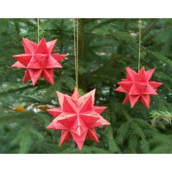 Mini-Bascetta-Stern, ca. 6 cm, Rot, mit Aufhängeband, Baumschmuck, Fensterschmuck, Weihnachtsstern, Origami Faltstern