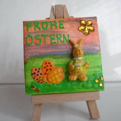 Minibild Collage FROHE OSTERN Geschenk zu Ostern Osterdeko Deko Hase  auf einem Minikeilrahmen Osterhase