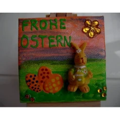 Minibild Collage FROHE OSTERN Geschenk zu Ostern Osterdeko Deko Hase  auf einem Minikeilrahmen Osterhase