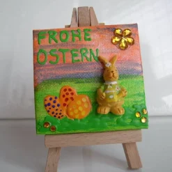 Minibild Collage FROHE OSTERN Geschenk zu Ostern Osterdeko Deko Hase  auf einem Minikeilrahmen Osterhase