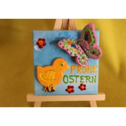 Minibild Collage  FROHE OSTERN Geschenk zu Ostern Osterdeko  Deko Küken Minikeilrahmen Schmetterling