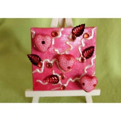 Minibild DREI HERZERL Acrylmalerei Keilrahmen Staffelei Geschenk zu Muttertag Valentinstag für Verliebte