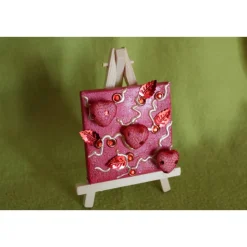 Minibild DREI HERZERL Acrylmalerei Keilrahmen Staffelei Geschenk zu Muttertag Valentinstag für Verliebte