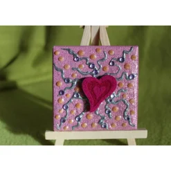 Minibild FILZHERZERL  Acrylmalerei Keilrahmen Staffelei Geschenk zu Muttertag Valentinstag für Verliebte