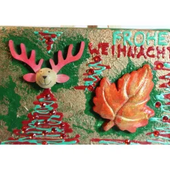 Minibild FROHE WEIHNACHT, kleine Collage Weihnachtsdeko mit Rentierkopf aus Holz, nette Tischdeko oder Gastgeschenk