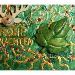 Minibild FROHE WEIHNACHTEN Minibild, kleine Weihnachtsdeko mit Rentierkopf aus Holz Blatt aus Styropor