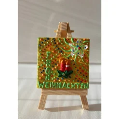 Minibild FROHE WEIHNACHTEN, kleine Collage mit Kerzenmotiv  und Stern aus Kunststoff, nette Tischdeko oder Gastgeschenk