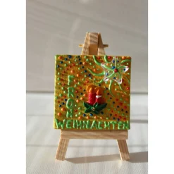 Minibild FROHE WEIHNACHTEN, kleine Collage mit Kerzenmotiv  und Stern aus Kunststoff, nette Tischdeko oder Gastgeschenk