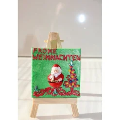 Minibild FROHE WEIHNACHTEN, kleine Collage Weihnachtsdeko mit Nikolaus aus Polyresin, nette Tischdeko oder Gastgeschenk