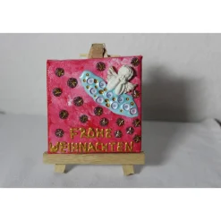 Minibild FROHE WEIHNACHTEN , kleine Collage Weihnachtsdeko mit Engel aus Polyresin, nette Tischdeko oder Gastgeschenk