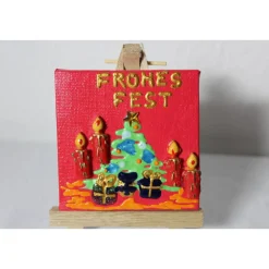 Minibild FROHES FEST , kleine Collage Weihnachtsdeko mit Kerzenmotiv aus Polyresin, nette Tischdeko oder Gastgeschenk