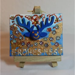 Minibild FROHES FEST, kleine Collage Weihnachtsdeko mit Rentierkopf aus Holz, nette Tischdeko oder Gastgeschenk