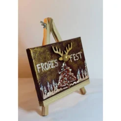 Minibild FROHES FEST, kleine Collage Weihnachtsdeko mit Rentierkopf aus Holz, nette Tischdeko oder Gastgeschenk