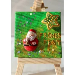 Minibild FROHES FEST, kleine Collage Weihnachtsdeko mit Weihnachtsmann aus Polyresin, nette Tischdeko oder Gastgeschenk