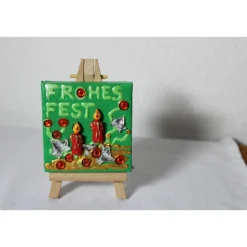 Minibild FROHES FEST, kleine Collage Weihnachtsdeko mit Kerzenmotiv aus Polyresin, nette Tischdeko oder Gastgeschenk